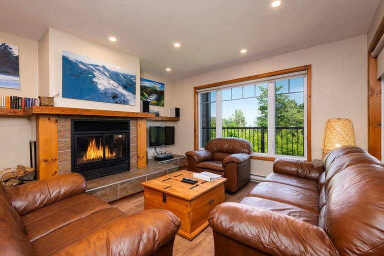 Living room with wood fireplace