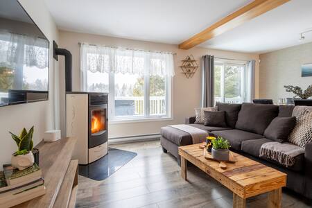 Living room with wood stove