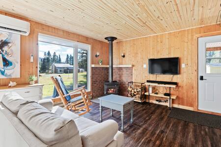 Living room with wood stove