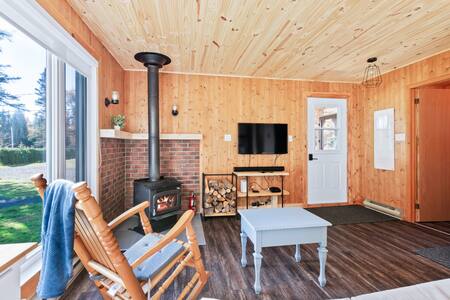 Living room with wood stove