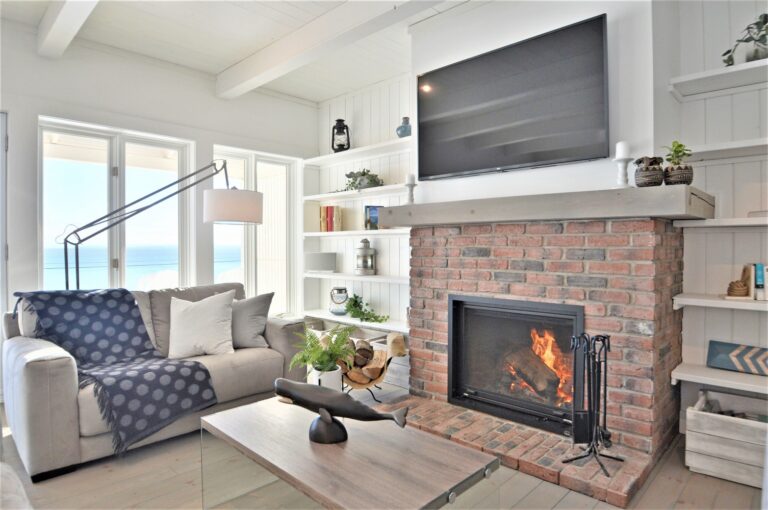 Living room and fireplace