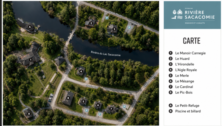 Aerial view of the chalets on the site